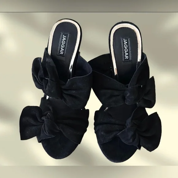 🛍️SALE🛍️ JAGGAR LEATHER DOUBLE BOW OPEN TOE SLIDE SANDALS - Picture 2 of 6
